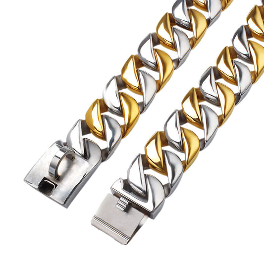 Dual Tone Cuban Link Dog Collar-GOLD & SILVER