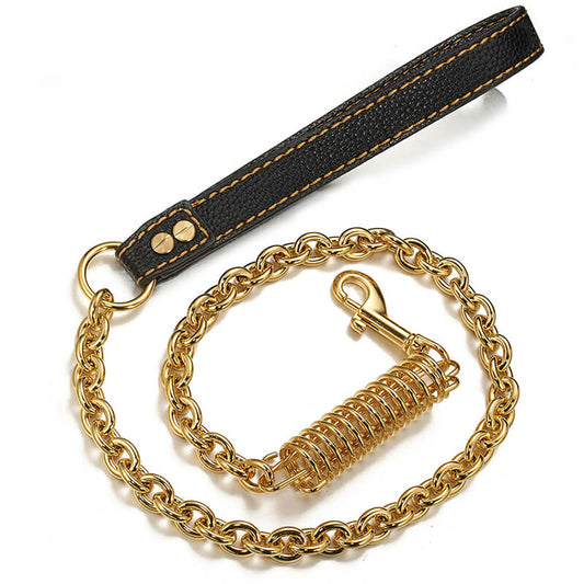 316 Stainless Steel Gold Dog Leash O Ring Chain with Spring Buffer - O LEASH