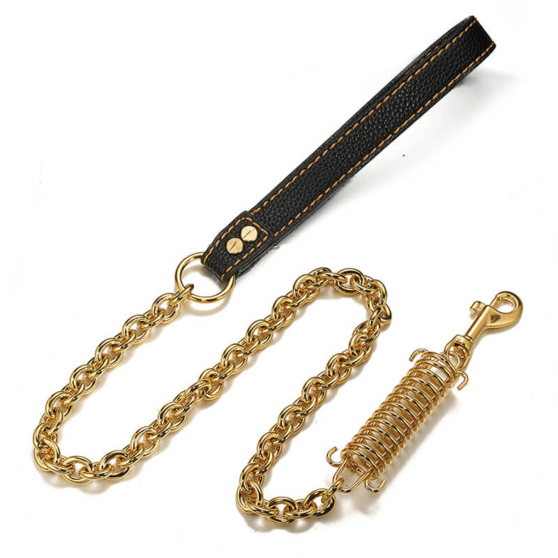 316 Stainless Steel Gold Dog Leash O Ring Chain with Spring Buffer - O LEASH